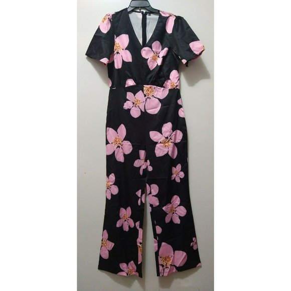 Black/pink blossoms one piece Jumpsuit Size 0X fits size Large - Picture 2 of 7